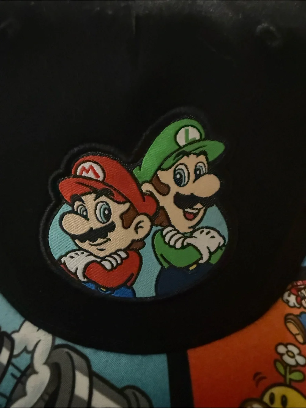 Kids Black Super Mario Snapback Hat‎ with Colorful Brim